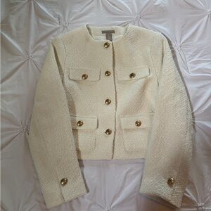 H&M Cream Tweed Button-Front Jacket with Gold Buttons
